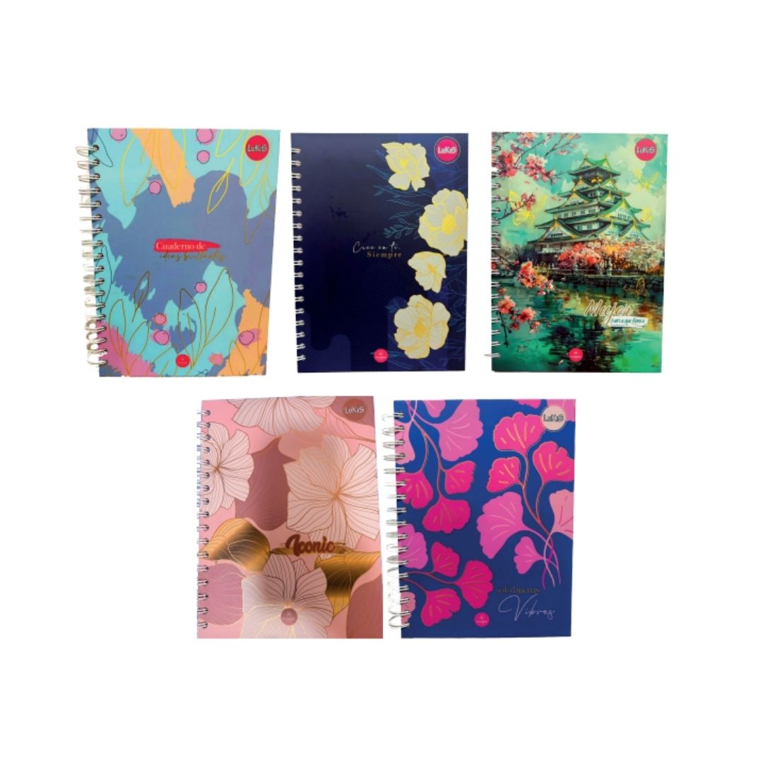 Cuaderno Lukis Argollado 7 Materias Cuadros Flores