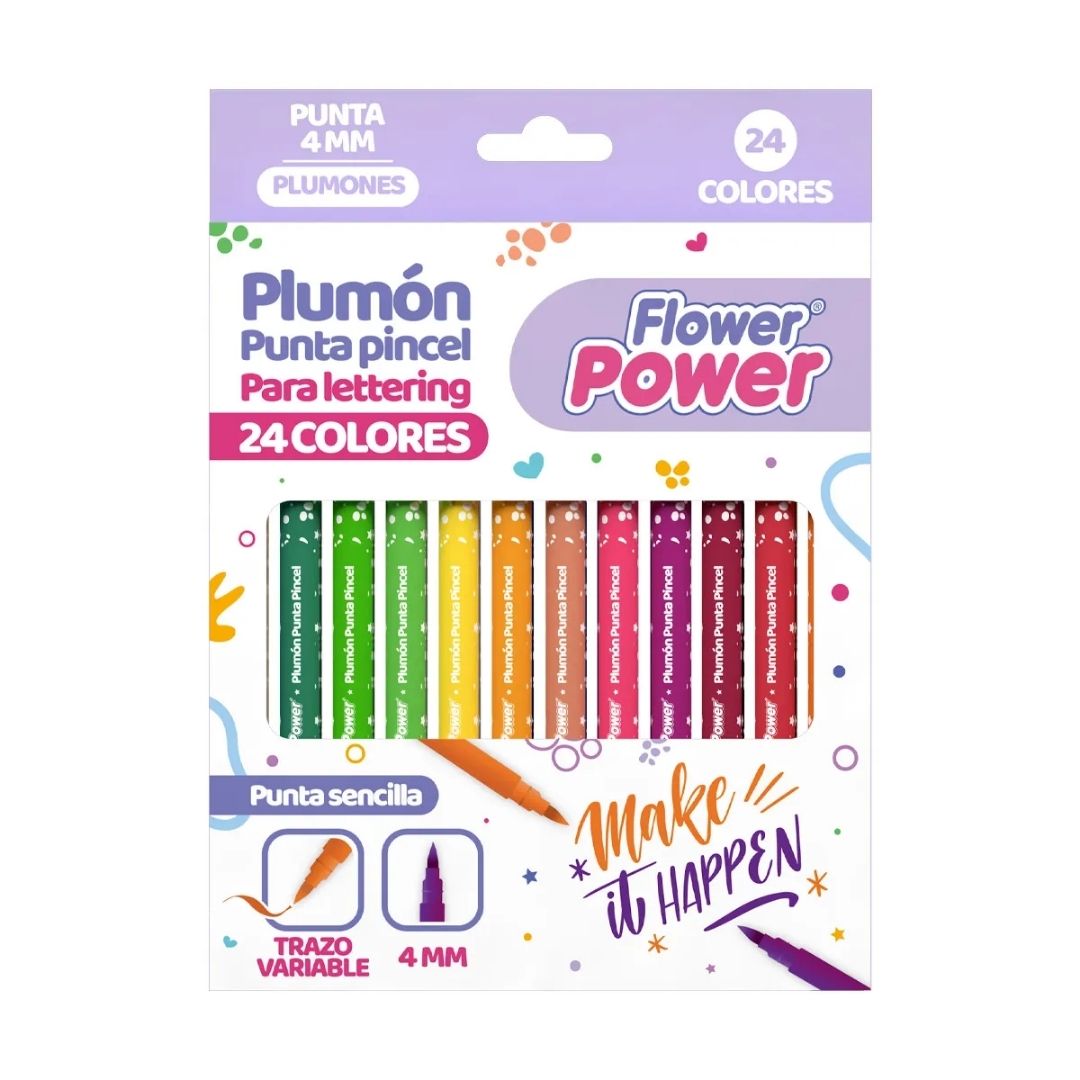 Plumones Primavera Flower Power Lettering 24 Unidades