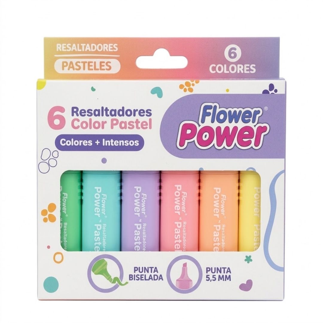 Resaltador Mini Primavera Flower Power Pastel x 6