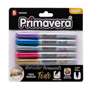 Marcador Permanente Primavera Punta Fina Metal x 5