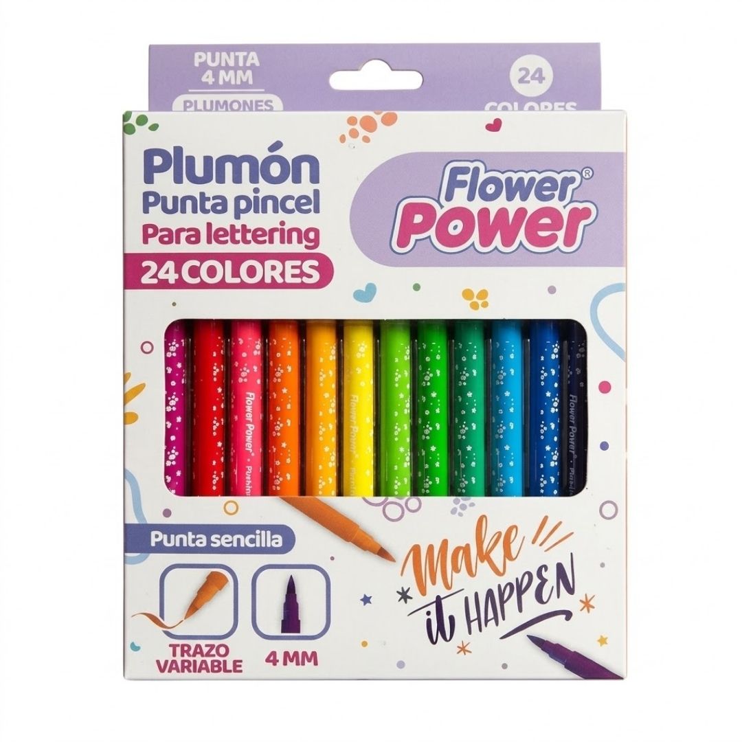 Plumón Primavera Flower Power Punta Pincel x 24