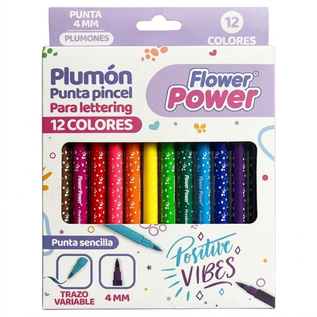 Plumón Primavera Flower Power Punta Pincel x 12