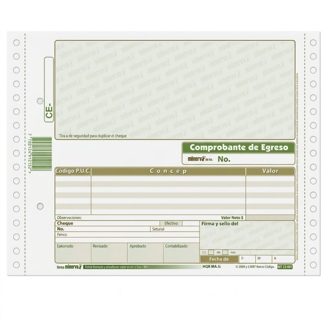 Comprobante Egreso Cheque Minerva 2006A x50