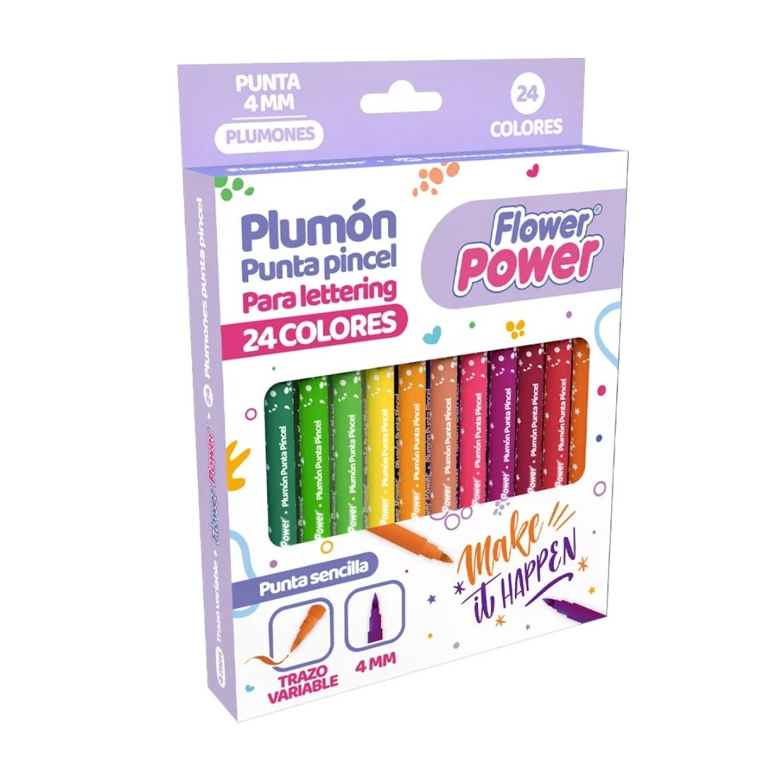 Plumones Primavera Flower Power Lettering 24 Unidades