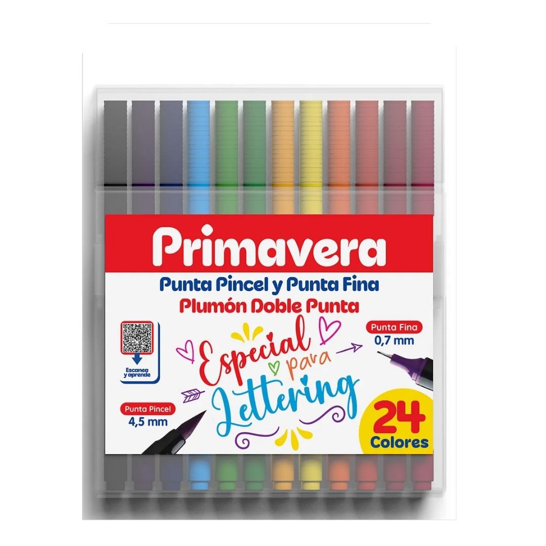Plumones Primavera Doble Punta Pincel 24 Unidades