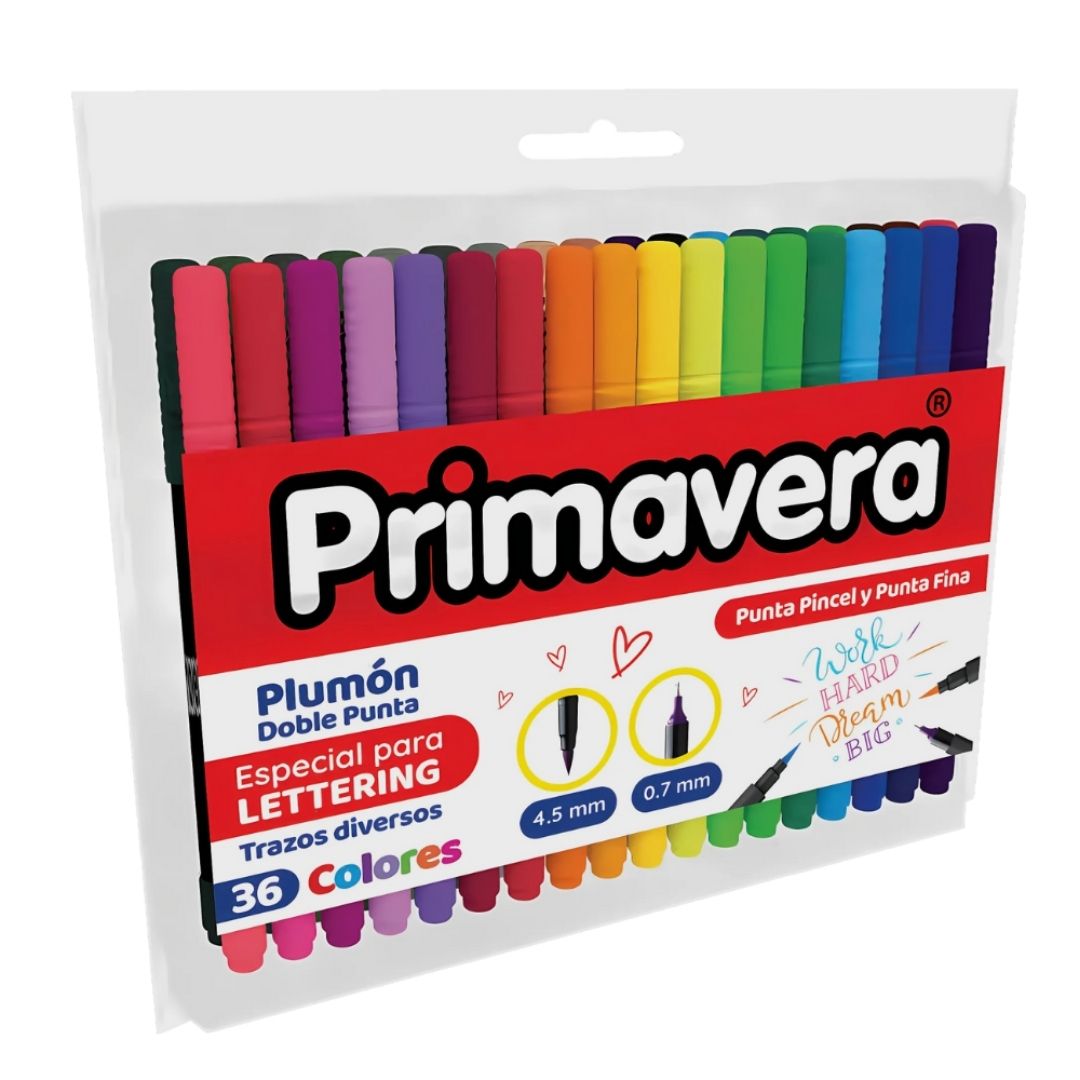 Plumones Primavera Doble Punta Pincel 36 Unidades