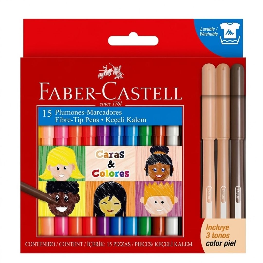 Plumón Fiesta Faber Castell x 12 + 3 Tonos Piel