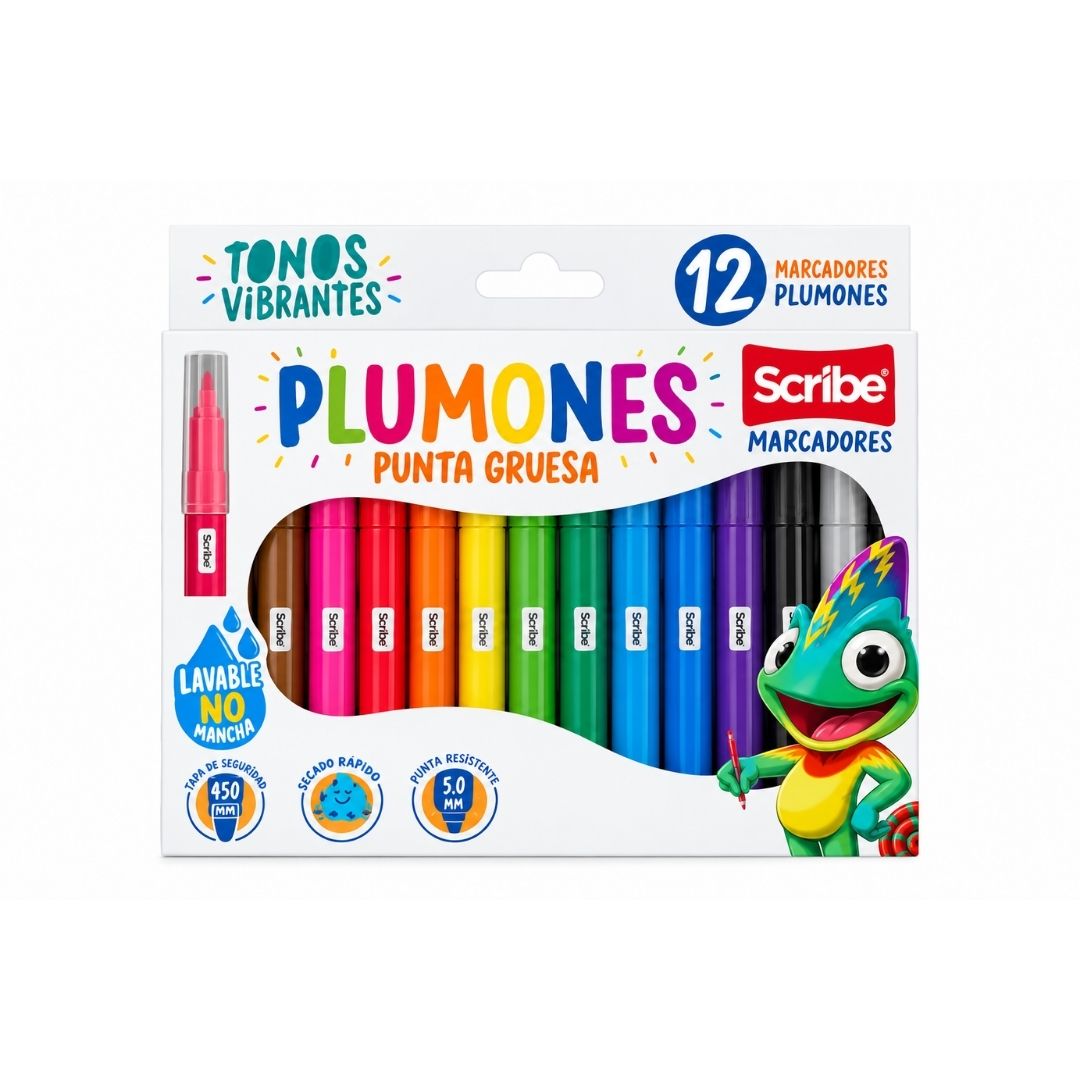 Plumones Scribe Grueso Punta Bala 12 Unidades
