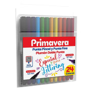 Plumones Primavera Doble Punta Pincel 24 Unidades