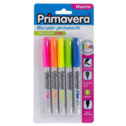 Marcador Permanente Primavera Punta Fina Fluo x 5