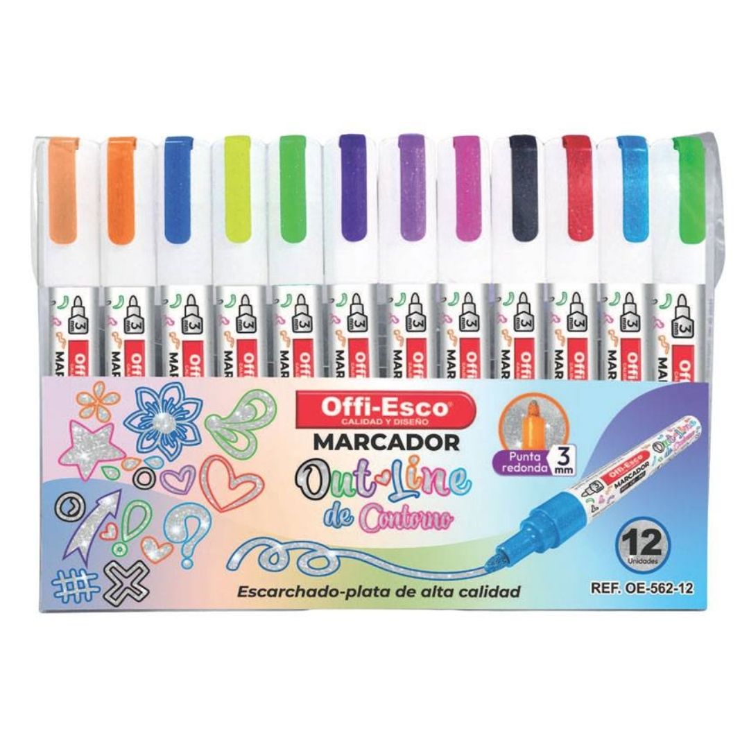 Marcador Offi-Esco Out Line de Contorno x 12 Unds