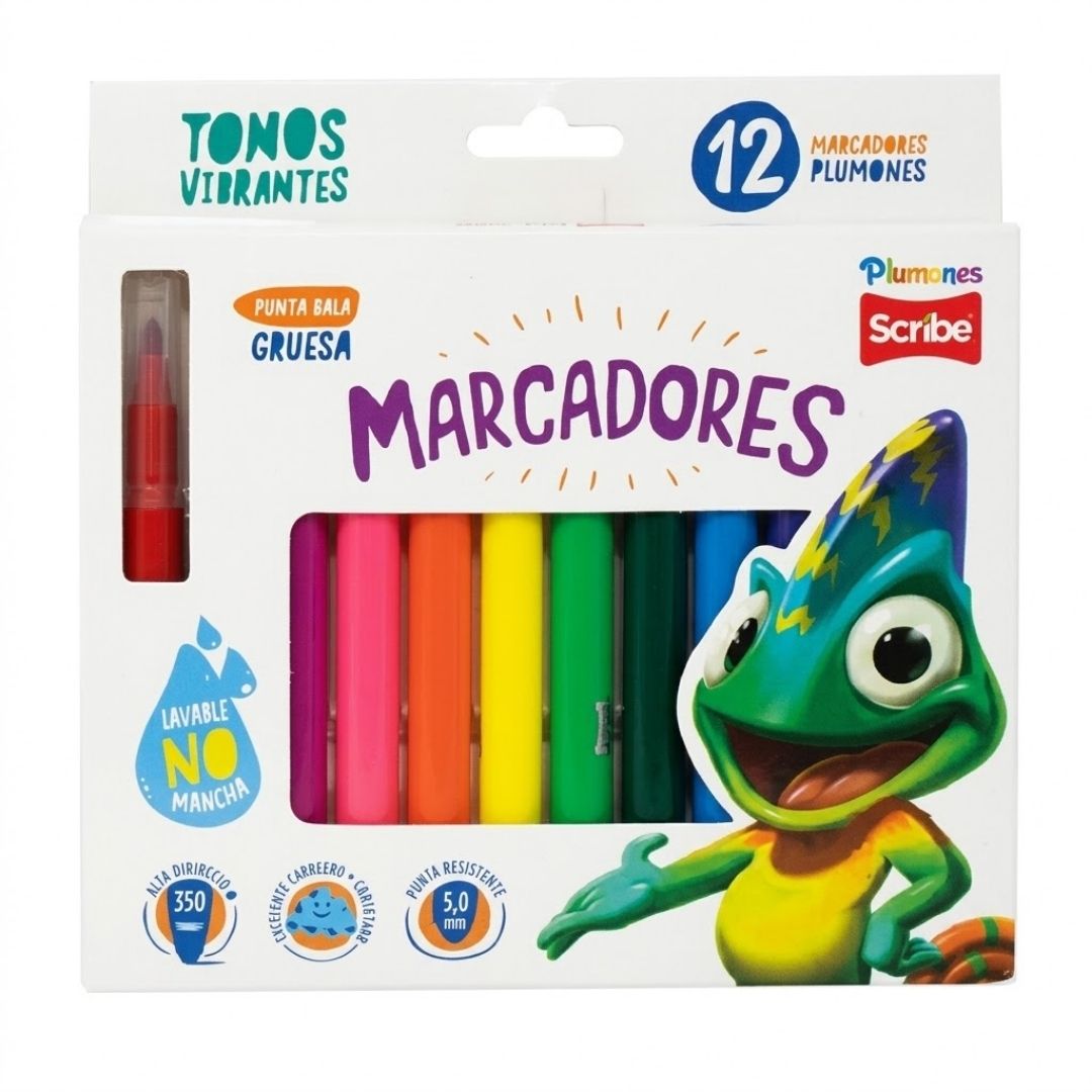 Plumón Scribe Grueso Punta Bala x 12