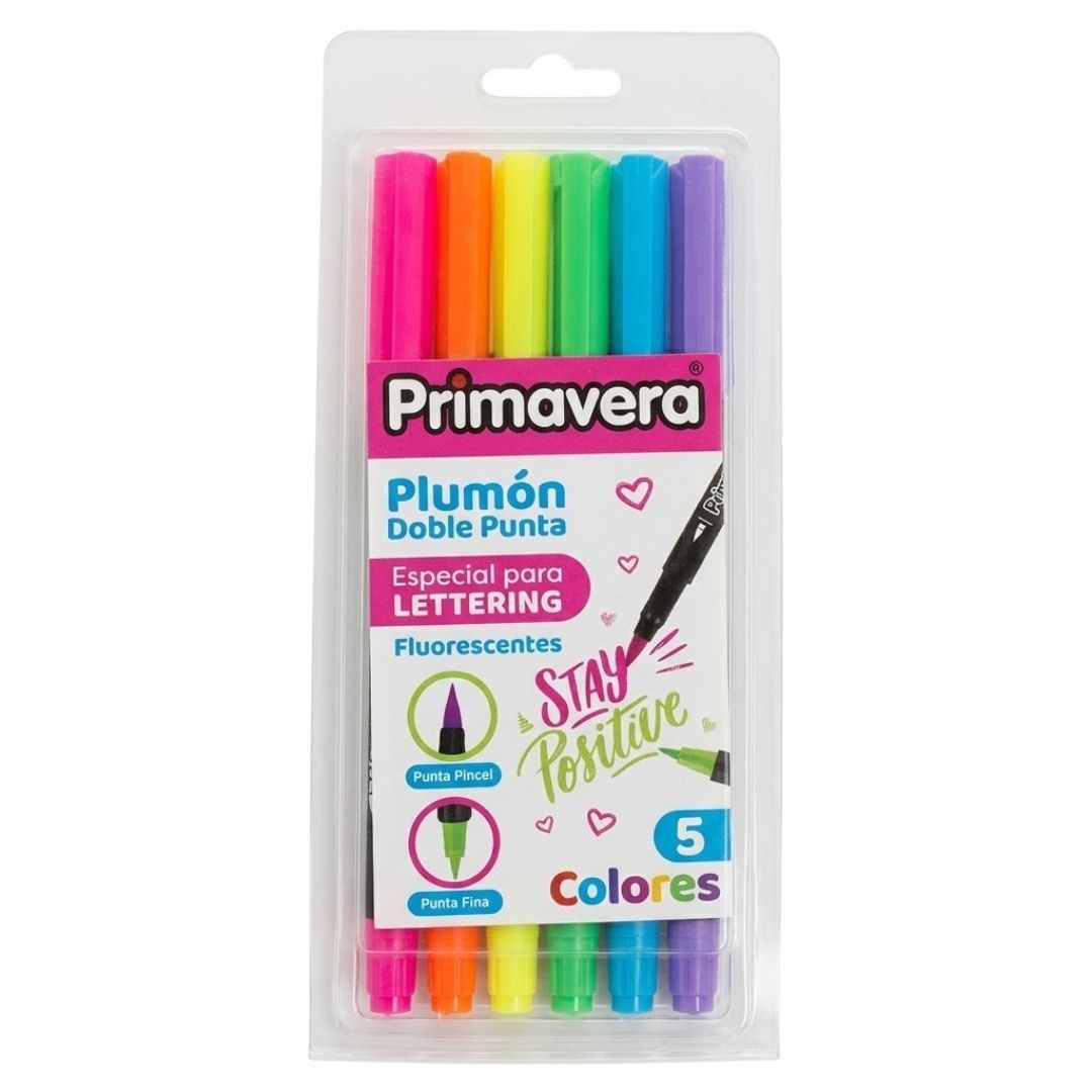 Plumón Primavera Punta Pincel Fluorescente x 6