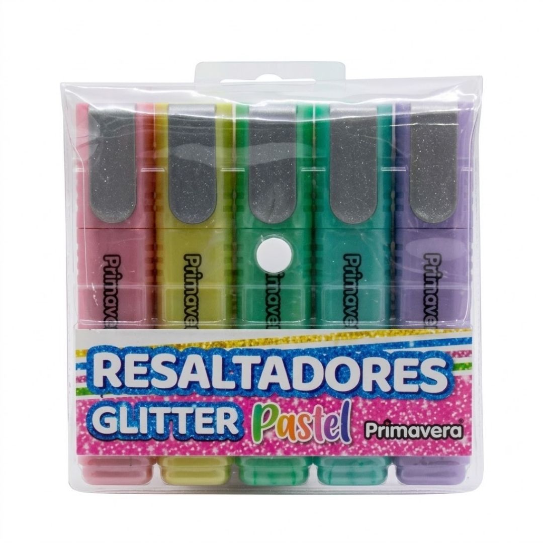 Resaltador Primavera Glitter Pastel x 5