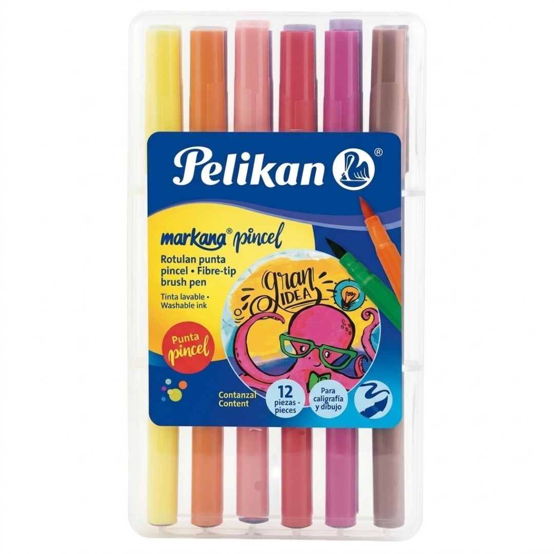 Plumón Pelikan Markana Punta Pincel x 12