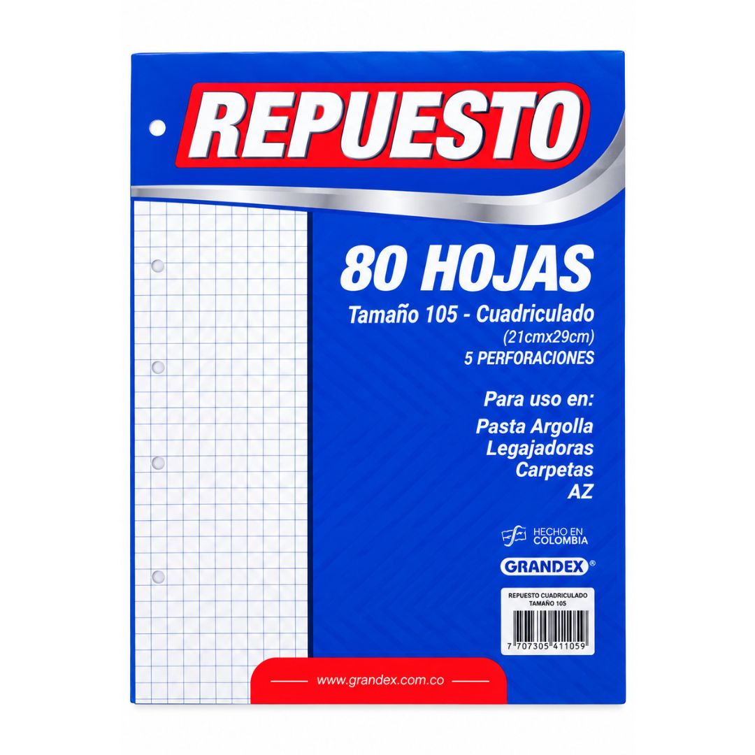 Repuesto Pappyer 105 Rayas/Cuadro - 80 Hojas