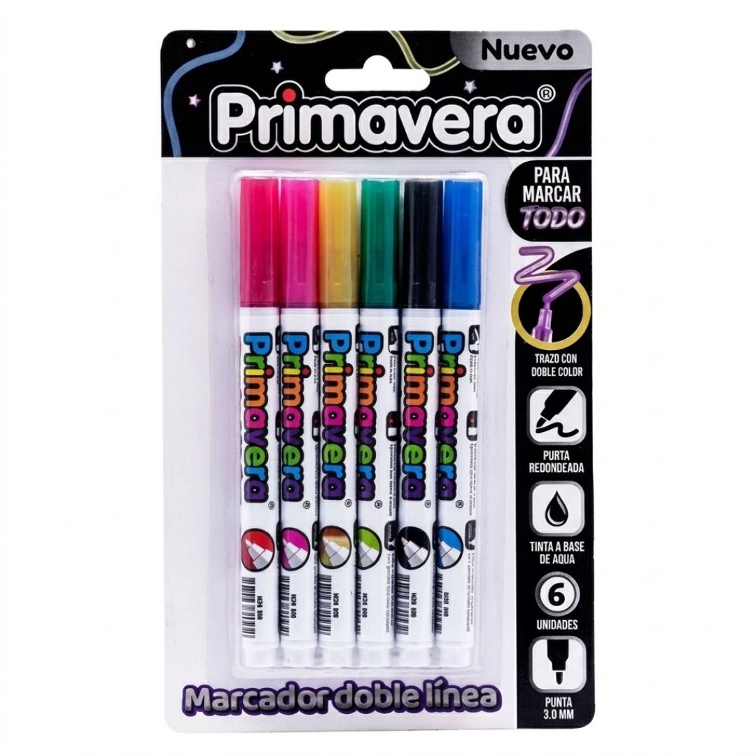 Marcador Primavera Doble Línea x 6