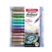 Marcador Acrílico Pastel Offi-Esco Punta Pincel x 12 Unds