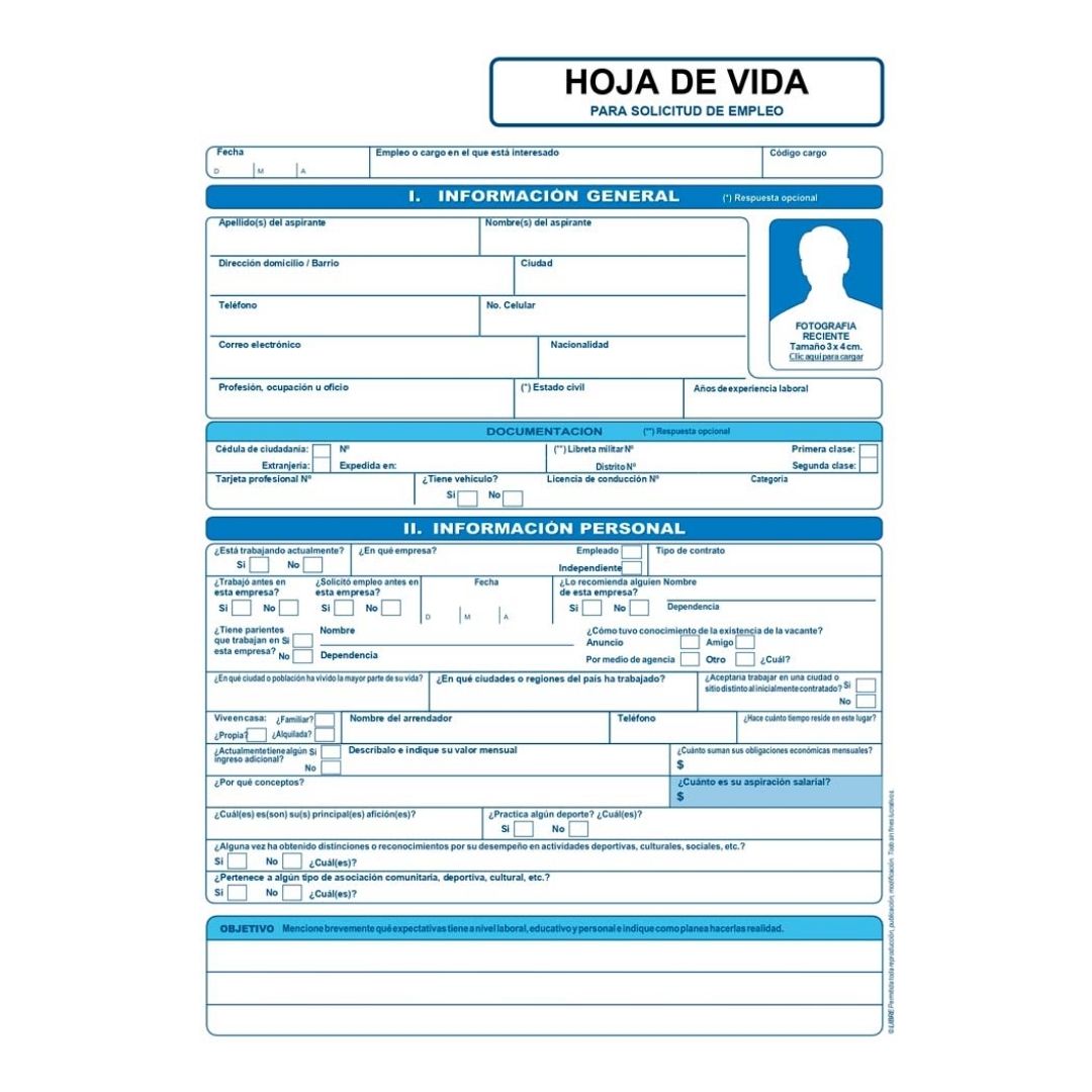 Hoja Vida Azul Minerva 10-03 x20