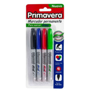 Marcador Permanente Primavera Punta Fina Surtido x 4
