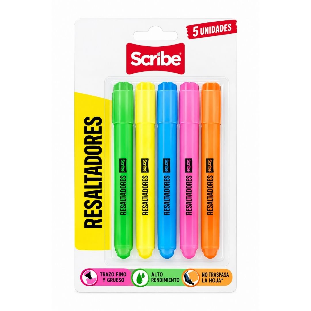Resaltadores Scribe Neón 5 Unidades
